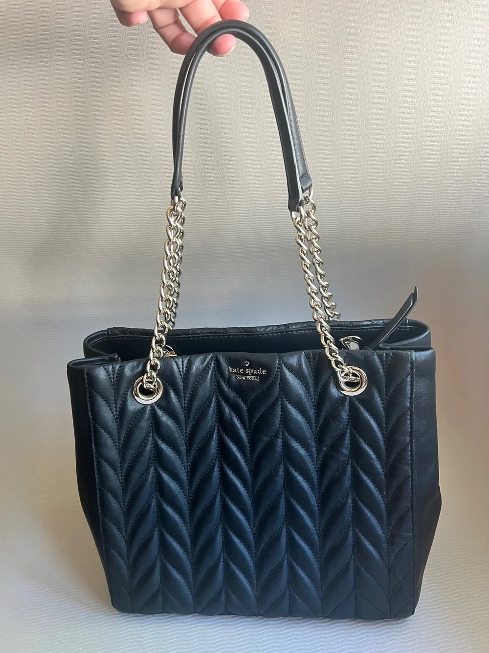 Kate Spade New York Briar Lane Willis Black Quilted Leather Chain Tote Bag NWOT